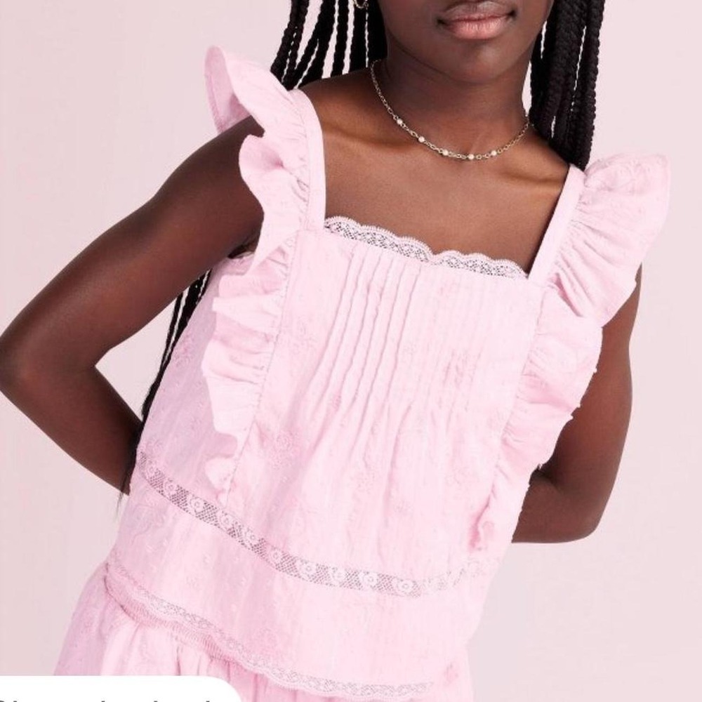 Girls size 8 Rebecca Alouette Rose Embroidery Ruffle Tank Top - LoveShackFancy